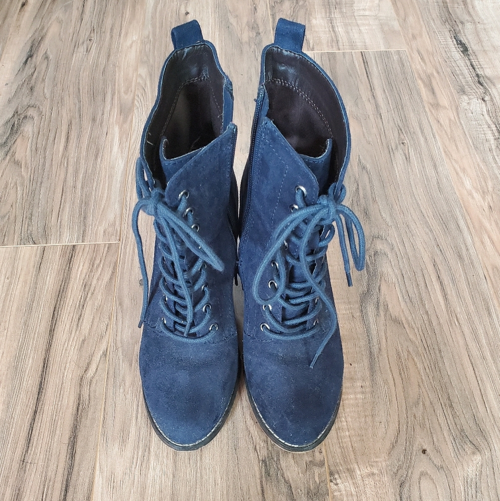 Navy suede lace up boots